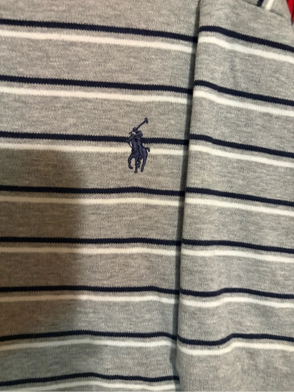Ralph Lauren Light Gray Polo with Navy/White Stripes